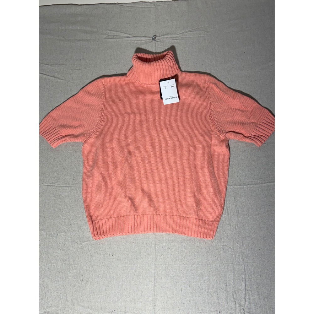 Jeanne Pierre Womens Peach Blossom Cotton Short Sleeve Turtleneck Sweater L